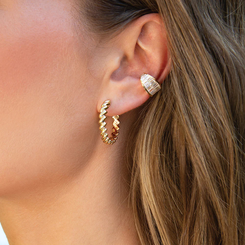 18k yellow gold baguette diamond earcuff by Anita Ko Tiny Gods