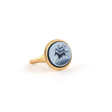 18k yellow gold bezel set onyx cameo horse ring by Sylva & Cie Tiny Gods