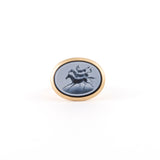 18k yellow gold bezel set onyx cameo horse ring by Sylva & Cie Tiny Gods