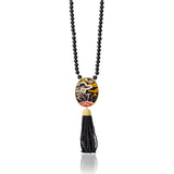 Tibetan Rose & Onyx Tassel Necklace