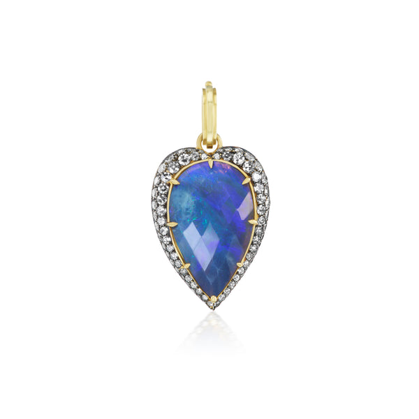 18k yellow gold opal and diamond heart shaped pendant by Sylva & Cie Tiny Gods 