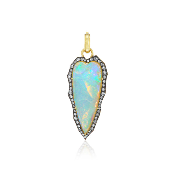 18k yellow gold diamond border heart cut opal pendant by Sylva & Cie Tiny Gods