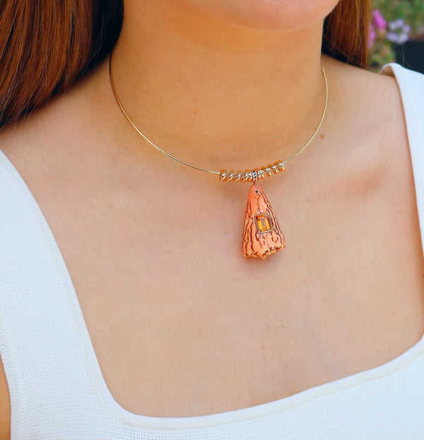 18k rose gold orange conus shell with citrine by Dezso Tiny Gods