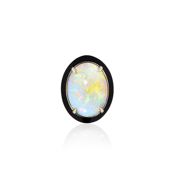 18k below gold oval opal and black enamel ring by Goshwara Tiny Gods