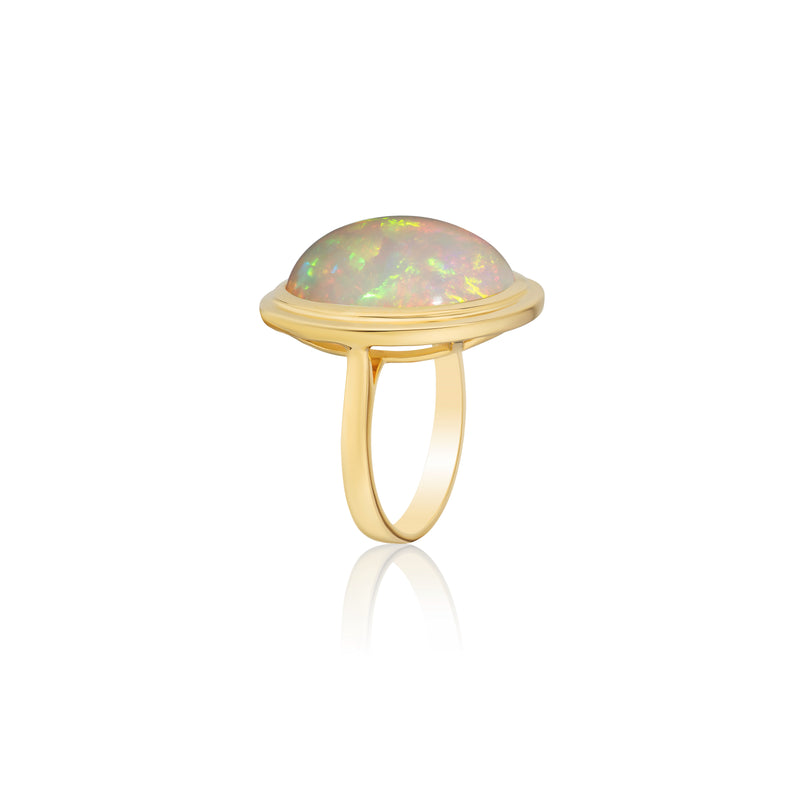 18k yellow gold double skin bezel oval opal ring by Goshwara Tiny Gods