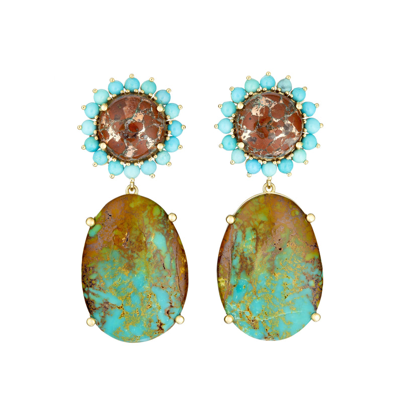 18k yellow gold patagonia turquoise earrings by Guta M Tiny Gods