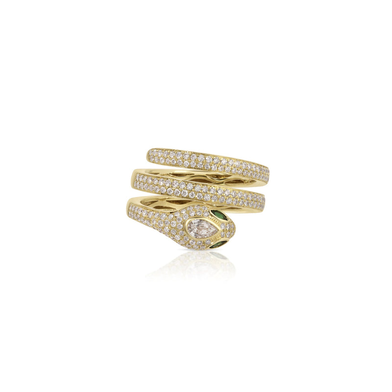 18k yellow gold pave diamond snake coil ring by Anita Ko Tiny Gods