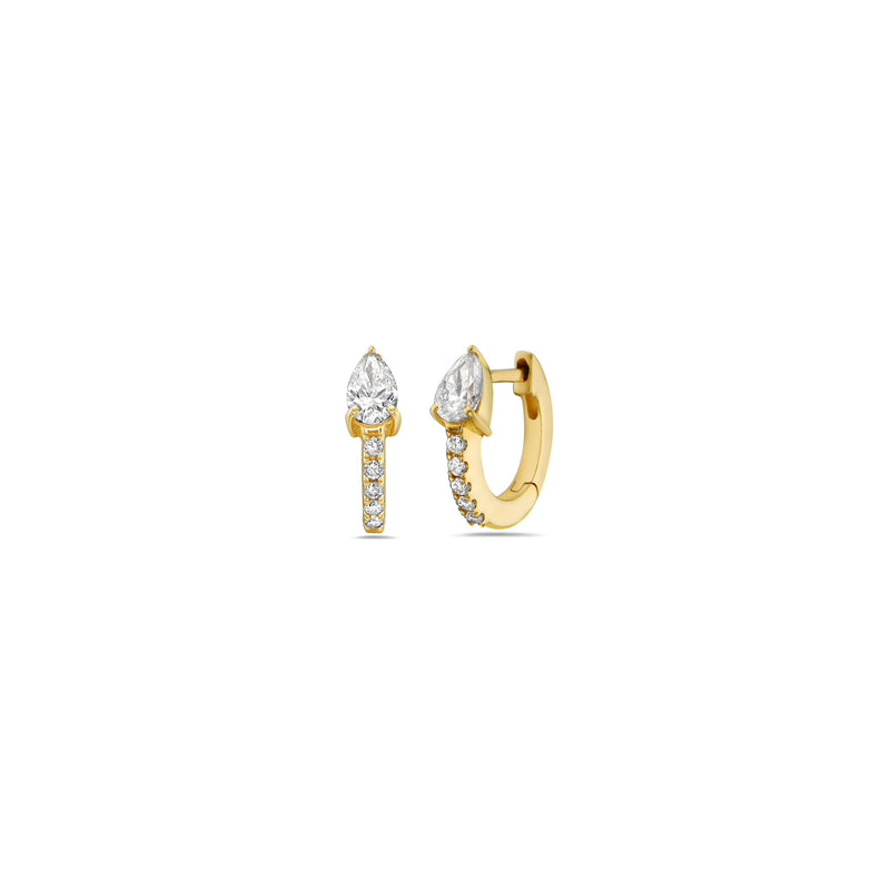 14k yellow gold pear diamond pave huggie earrings Tiny Gods