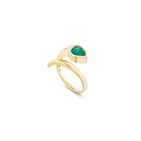 18k yellow gold pear cut emerald snake coil ring Tiny Gods