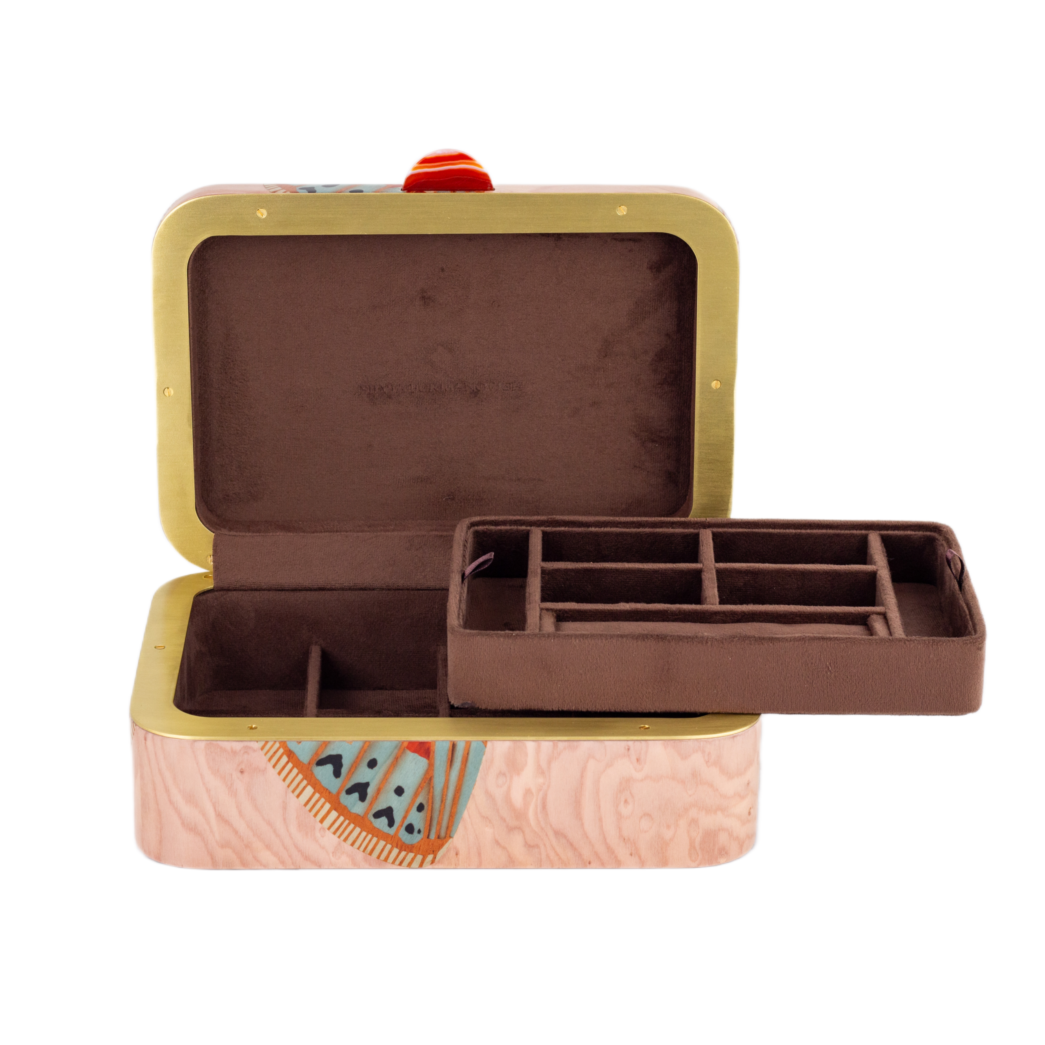 pink butterfly wooden marquetry jewelry box by Silvia Furmanovich Tiny Gods 
