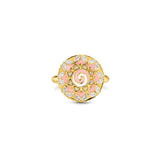 20k yellow gold pink enamel diamond mandala coin ring by Buddha mama Tiny Gods