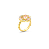 20k yellow gold pink enamel diamond mandala coin ring by Buddha mama Tiny Gods