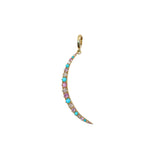 18k yellow gold pink sapphire diamond and turquoise crescent moon pendant charm by Jenna Blake Tiny Gods