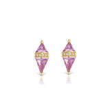 18k yellow gold diamond and pink topaz pieta studs by Sorellina Tiny Gods