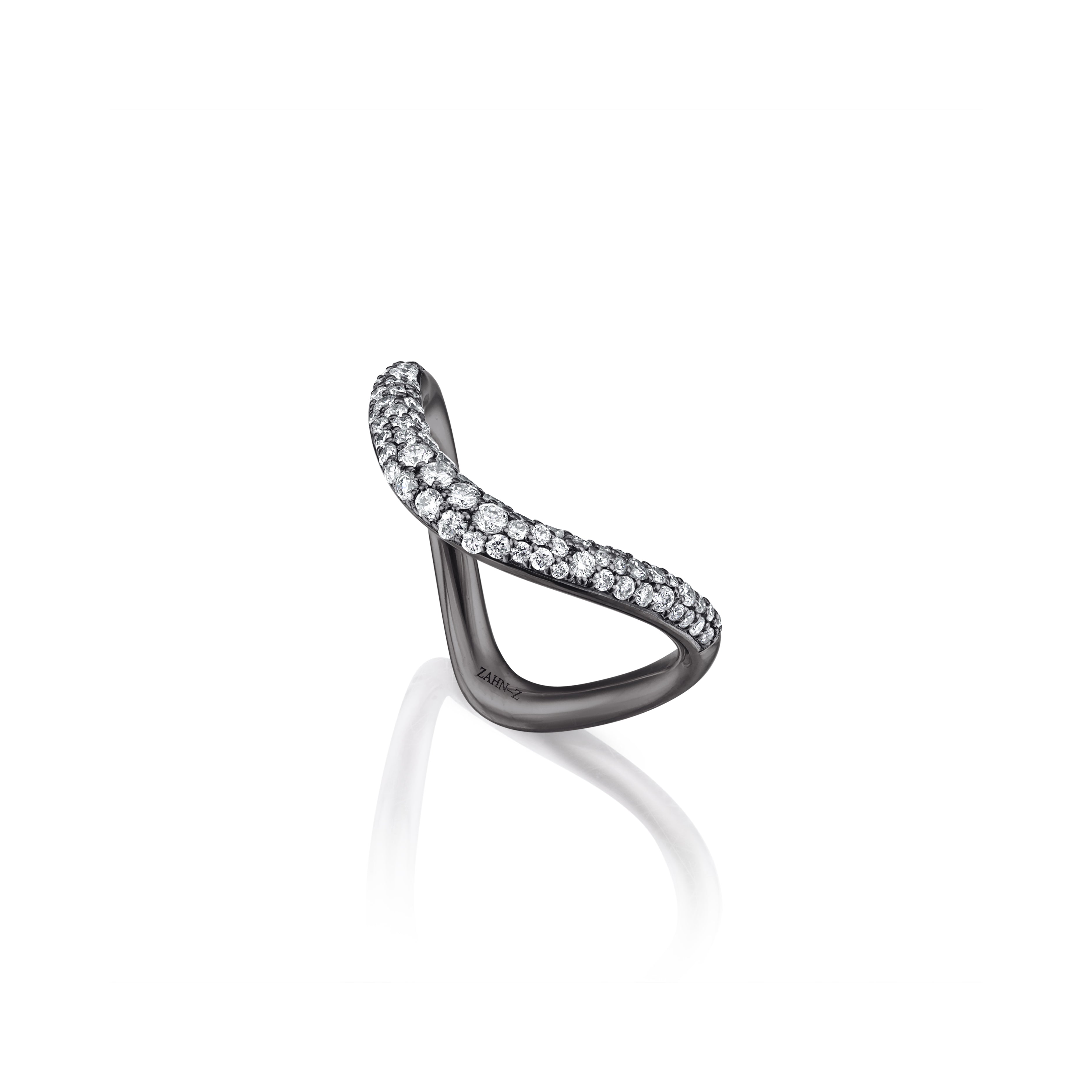 Platinum and Black Rhodium diamond pave shadow band ring by zahn z tiny gods
