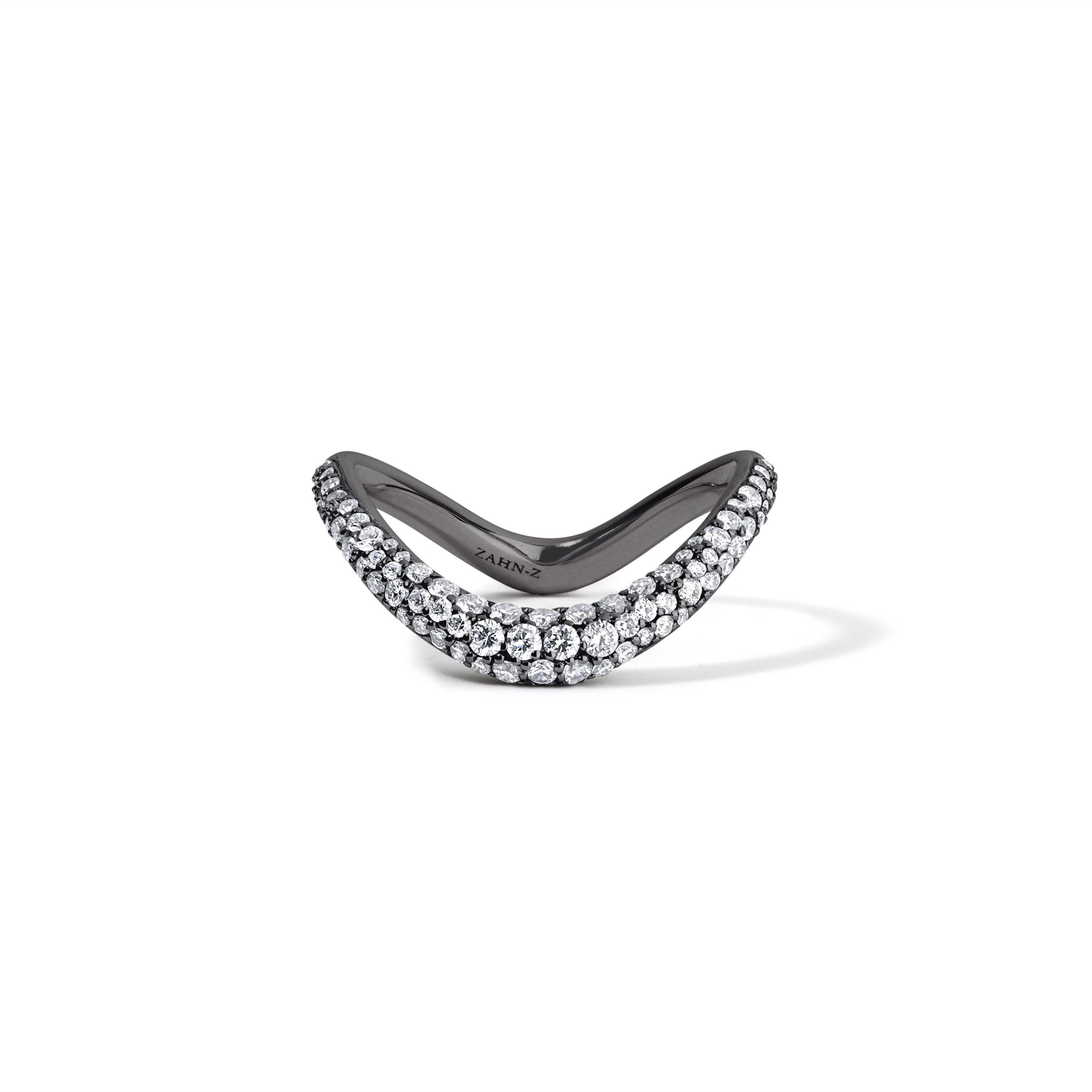 Platinum and Black Rhodium diamond pave shadow band ring by zahn z tiny gods