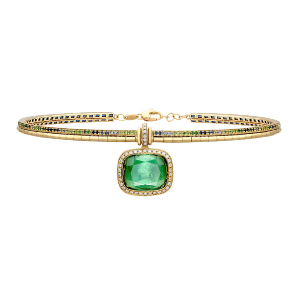 18k yellow gold Pluto green tourmaline diamond pendant choker necklace by Venyx Tiny Gods