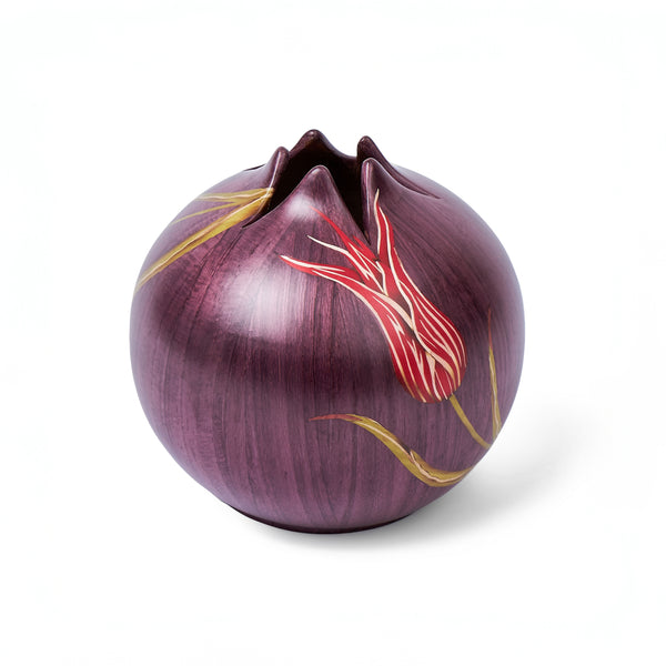 purples wood Marquetry Pomegranate Vase round by Silvia Furmanovich home collection