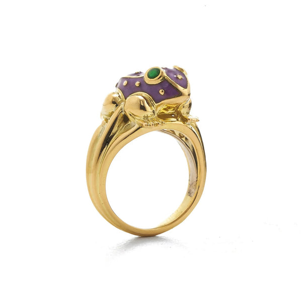 18k yellow gold purple enamel baby frog ring with emeralds by David Webb tiny Gods