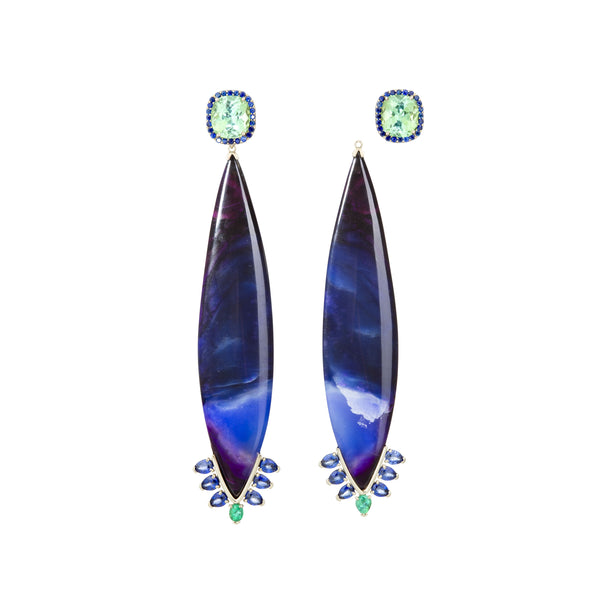 18k yellow gold purple sugilite drop earrings with detachable paraiba tourmalines and sapphires by Guita M Tiny Gods