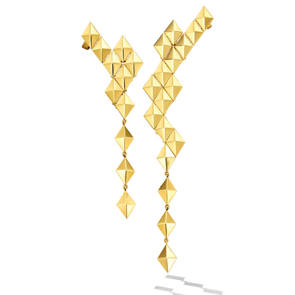 python cadar asymmetrical earrings drop 18k yellow gold tiny gods cadar