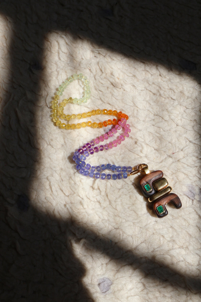 18k yellow gold rainbow beaded necklace by Sorellina Tiny Gods