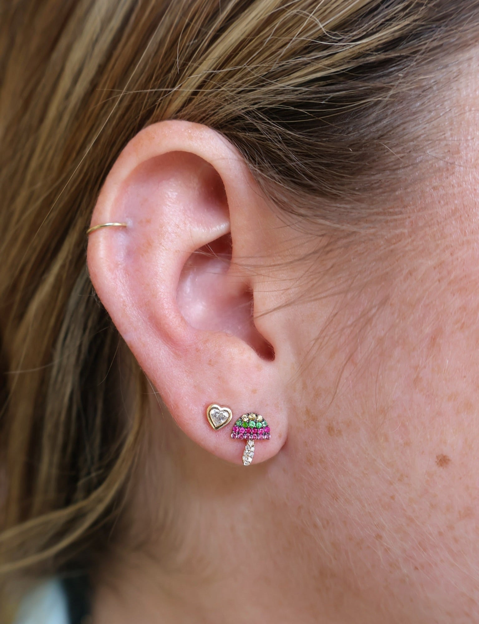 14k yellow gold rainbow sapphire and diamond petite mushroom studs Tiny Gods