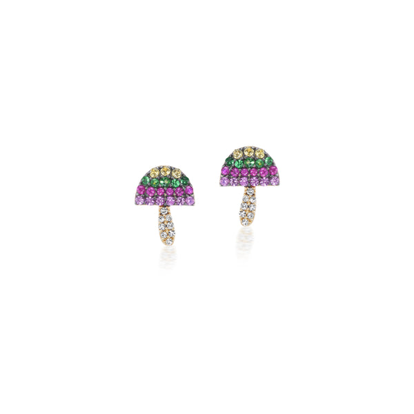 14k yellow gold rainbow sapphire and diamond petite mushroom studs Tiny Gods