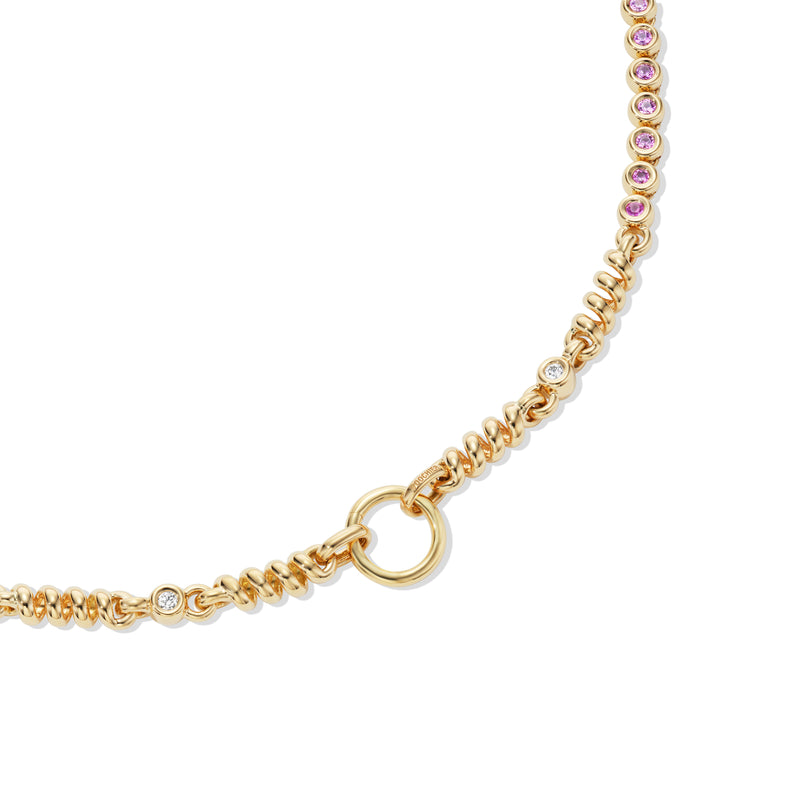 18k yellow gold rainbow sapphire slinkee clip necklace by Boochier Tiny Gods