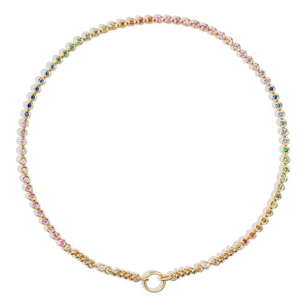 18k yellow gold rainbow sapphire slinkee clip necklace by Boochier Tiny Gods