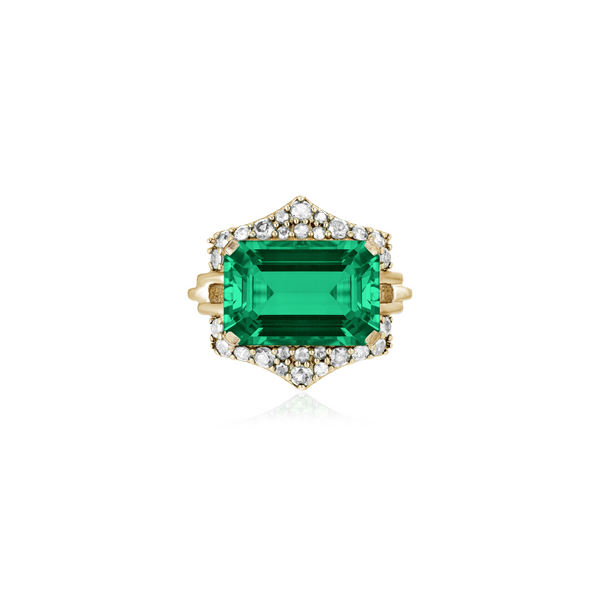 18k yellow gold rainforest emerald and diamond ring by Goshwara Tiny Gods