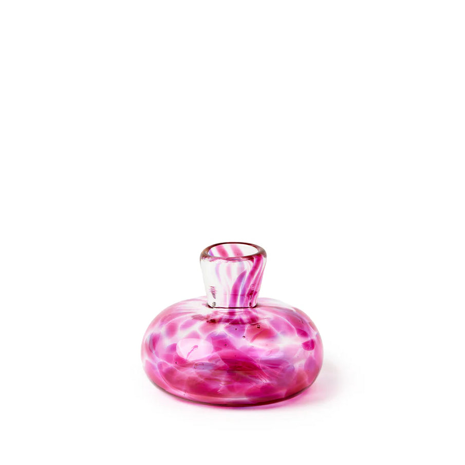 Hand blown raspberry pink transparent flower bud vase taper candle holder by Paul Arnhold Tiny Gods 