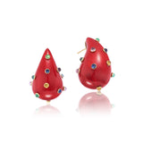 18k yellow gold marquetry red lacquer Tear Drop Earrings with Studded Gemstones by Silvia Furmanovich