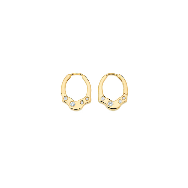 18k yellow gold reishi diamond mini earring hoops by Sauer Tiny Gods