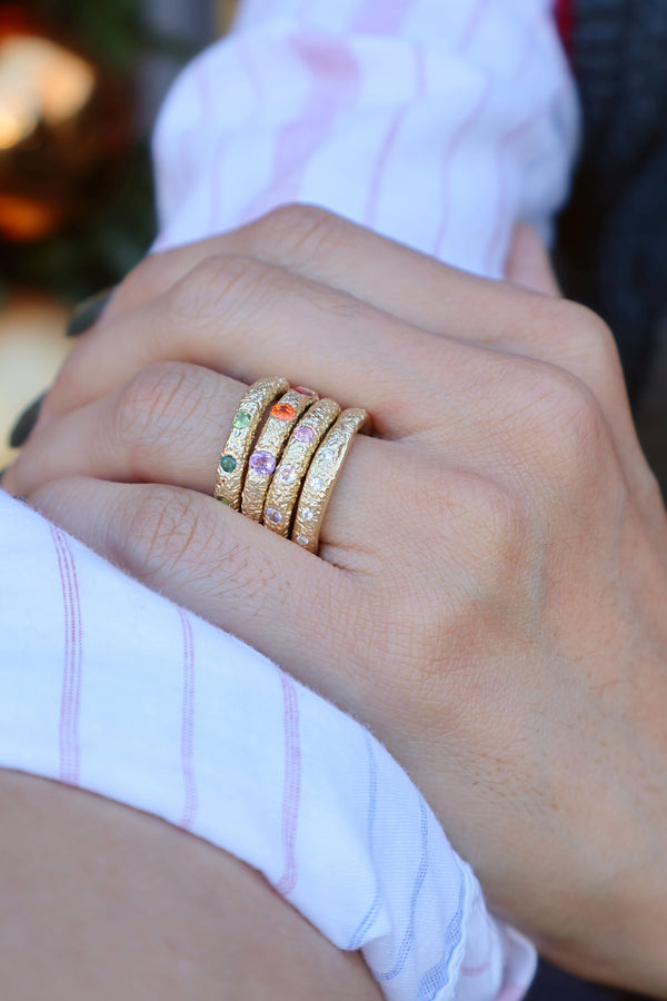 14k yellow gold hammered diamond classic band ring by Rene Barnes Tiny Gods