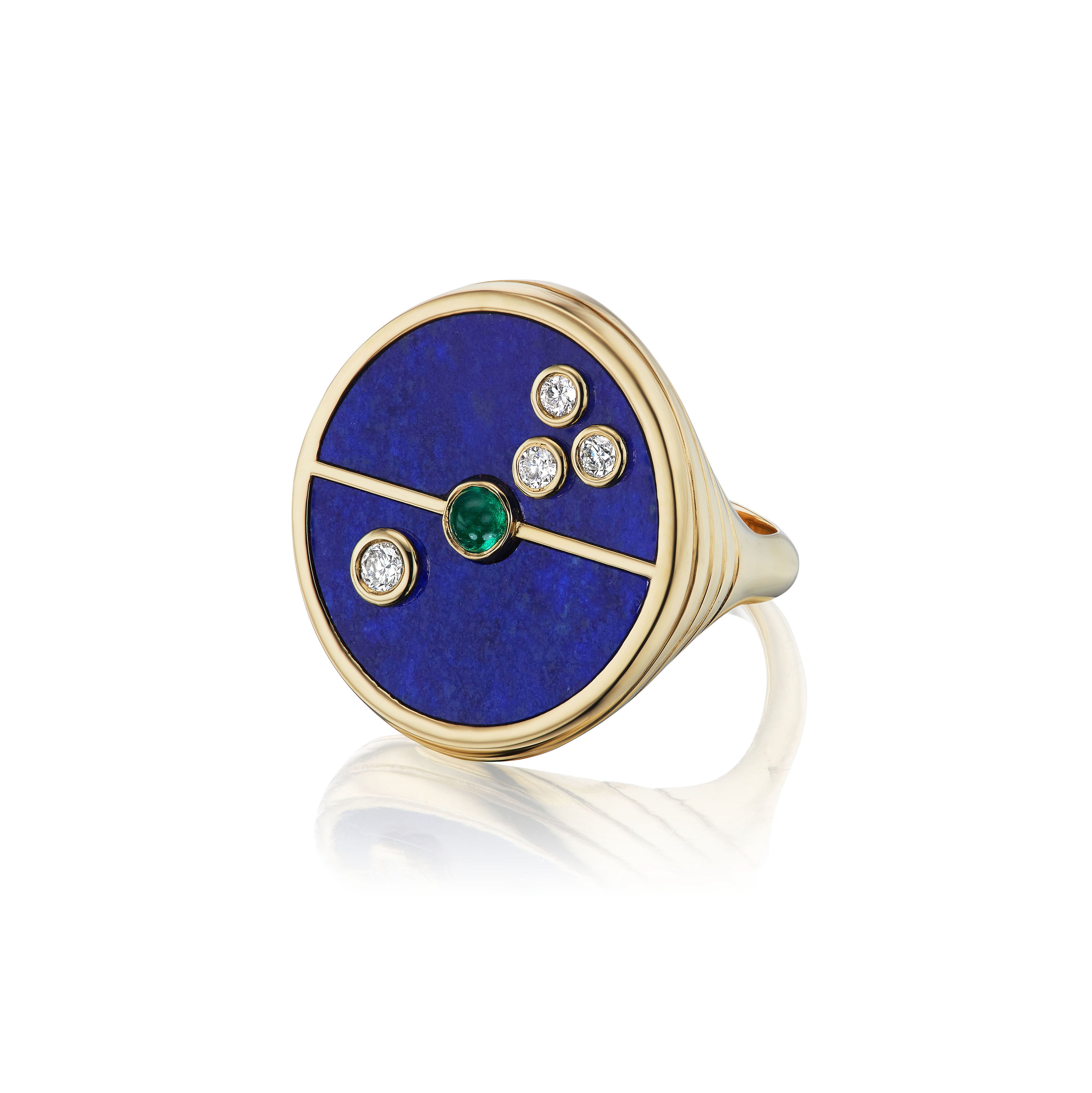 Compass Signet Ring- Lapis & Emerald 14 k yellow gold diamond Retrouvai pinky ring Tiny Gods