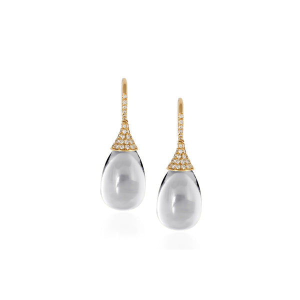 18k yellow gold rock crystal drop bell earrings with diamonds by Goshwara Tiny Gods
