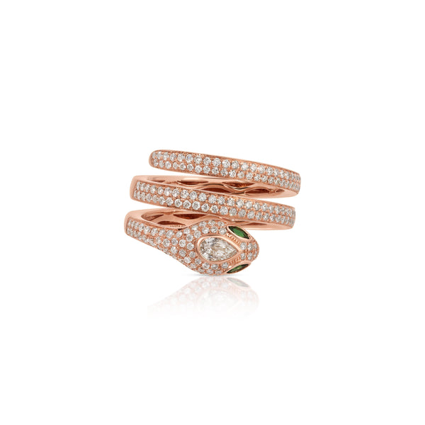 18k rose gold diamond pave snake coil ring by Anita ko Tiny Gods