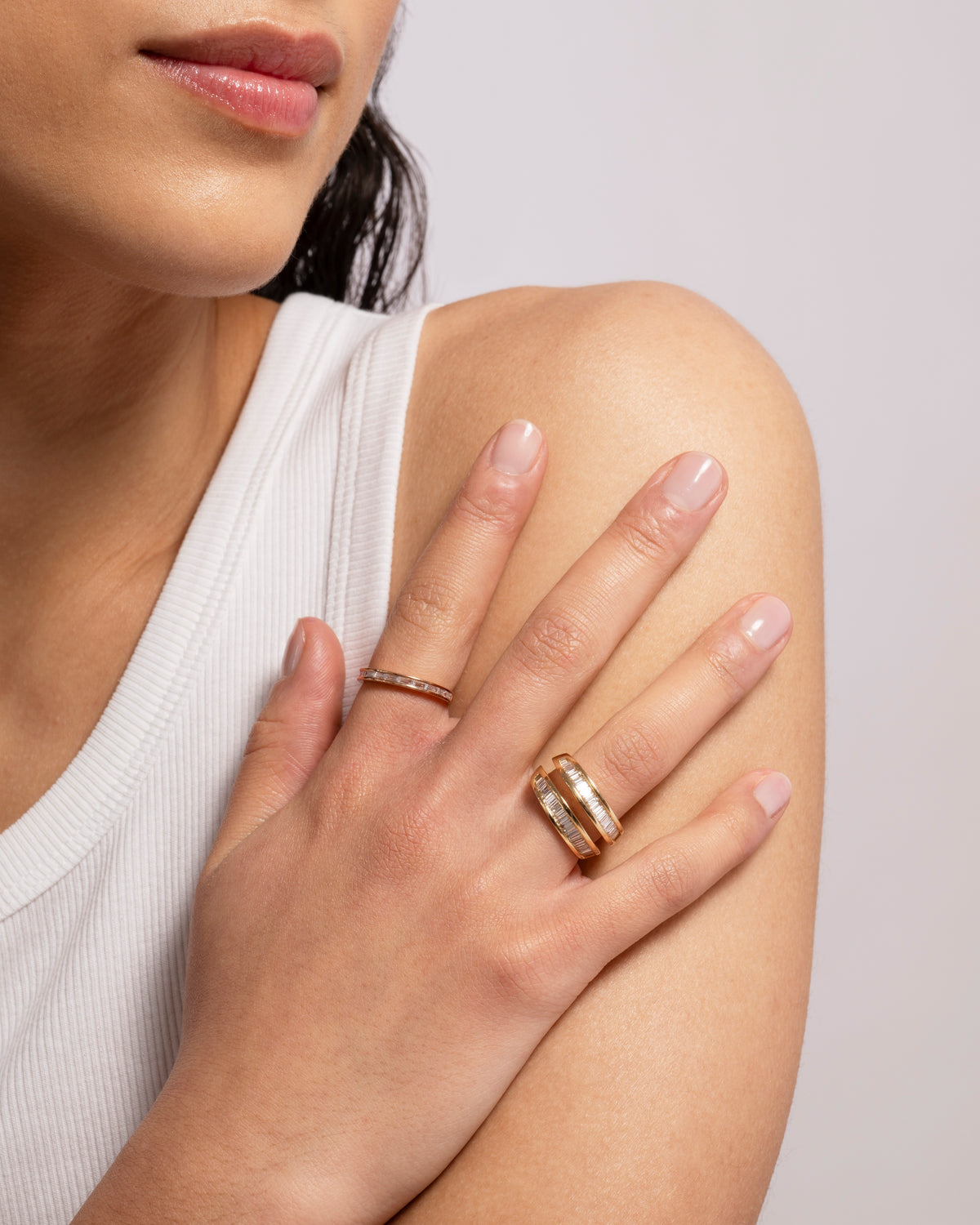 18k rose gold diamond starlight flat stacker ring by Marie Mas Tiny Gods