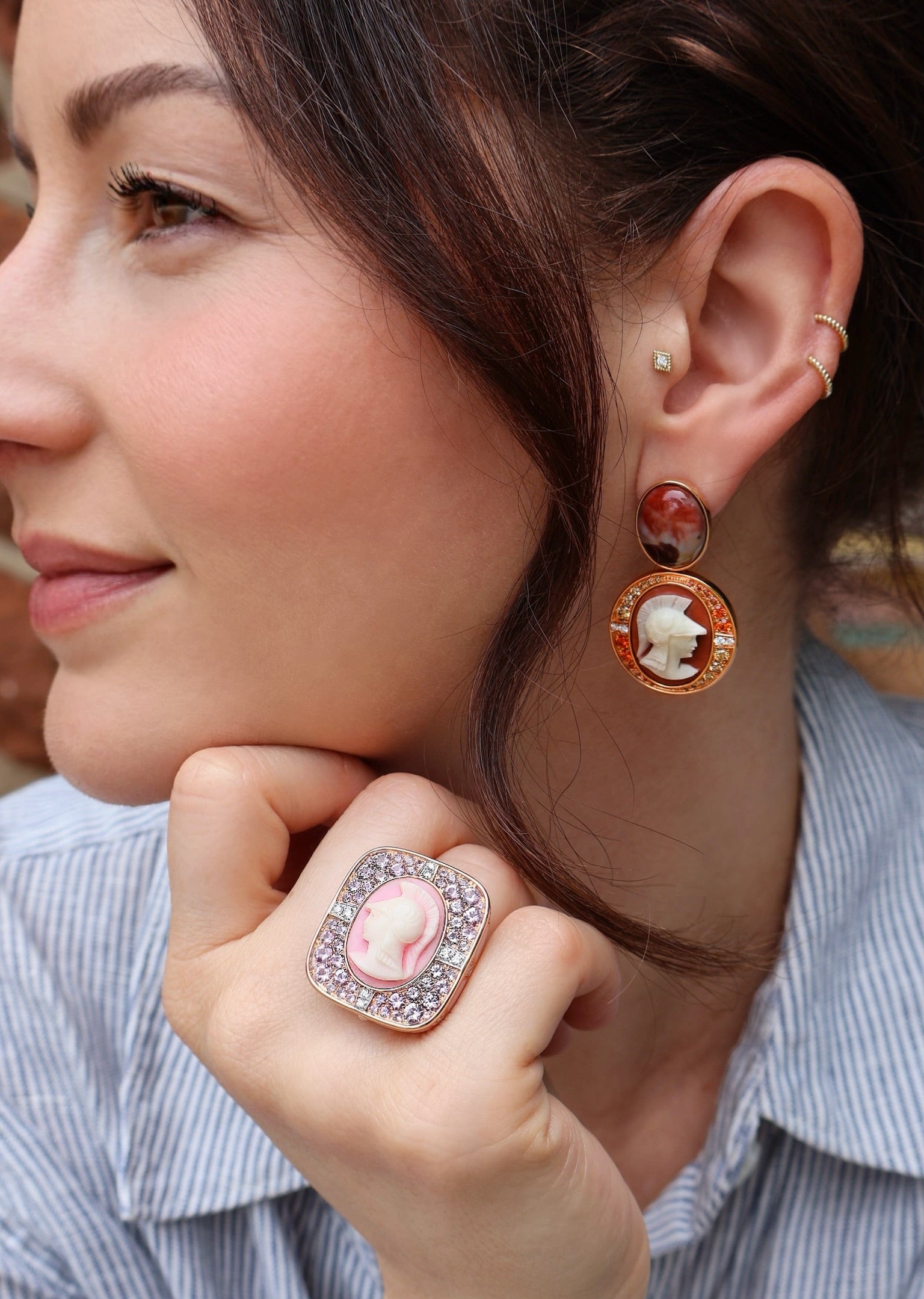 18k rose gold in your element pink and white cameo muse ring by Francesca Villa and Tiny Gods