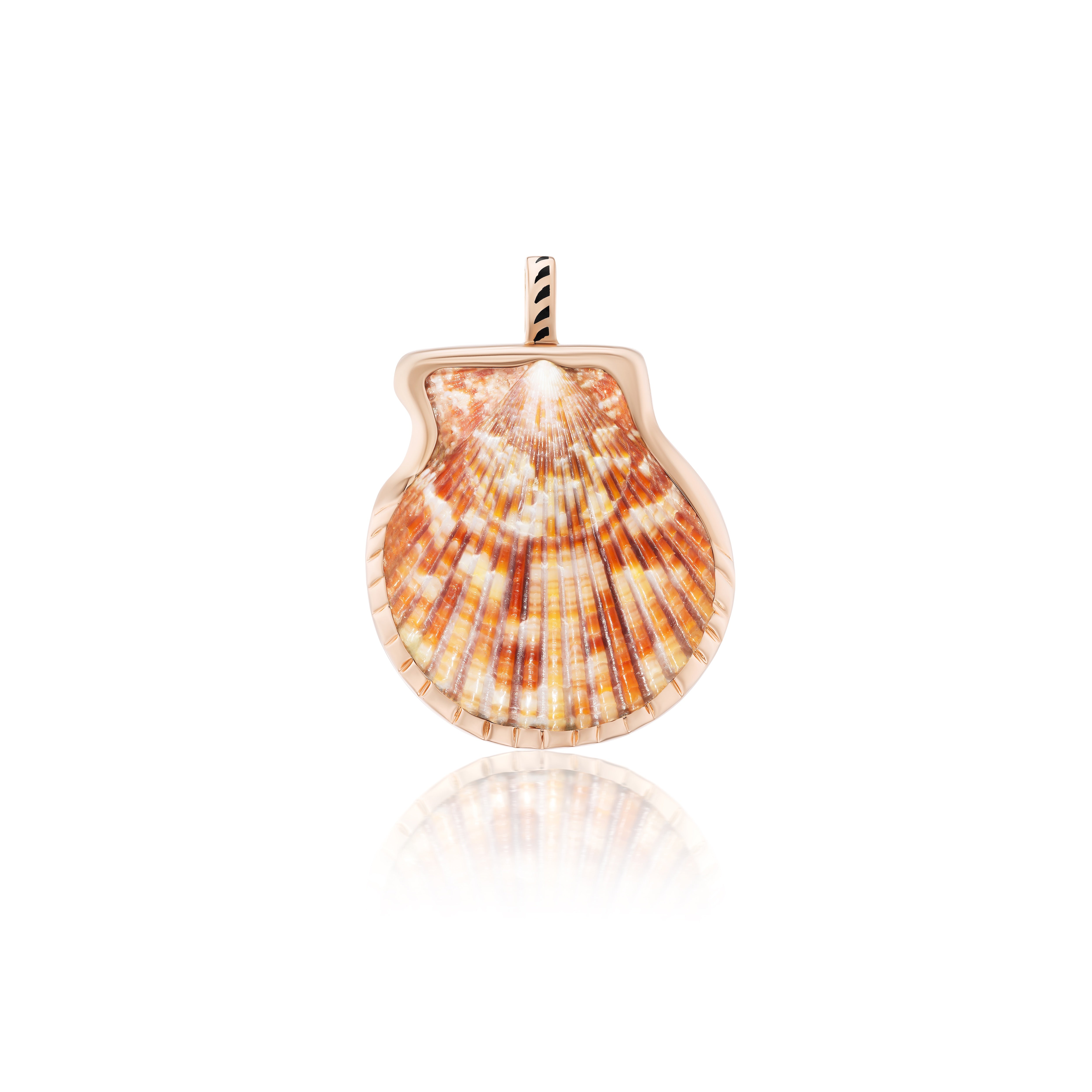 18k rose gold large burgundy and cream natural clam shell pendant by Dezso Tiny Gods 