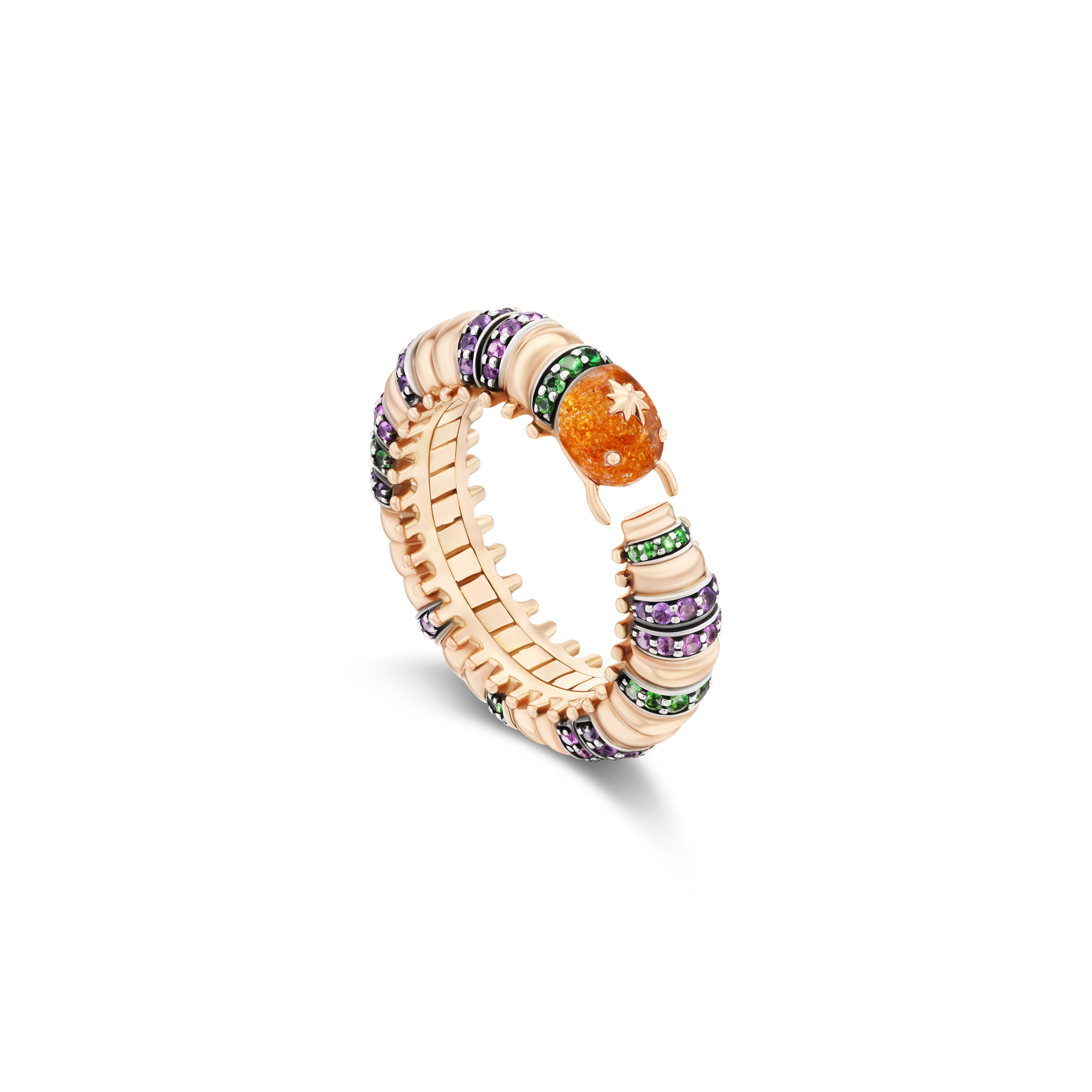 18k rose gold and silver full eternity millipede caterpillar ring with sapphires by Bibi van der Velden Tiny Gods 