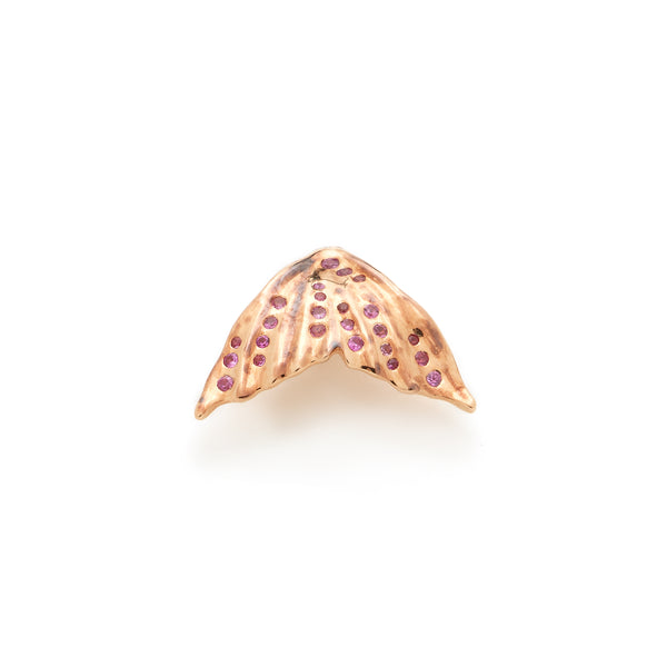 18k rose gold pink sapphire flipper mermaid tail stud earring by Bibi Van der velden Tiny Gods