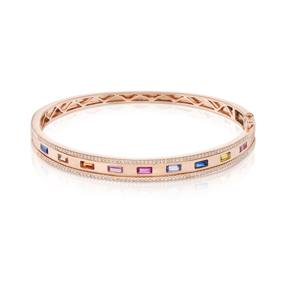 Rose Gold & Rainbow Sapphire Bangle Bracelet