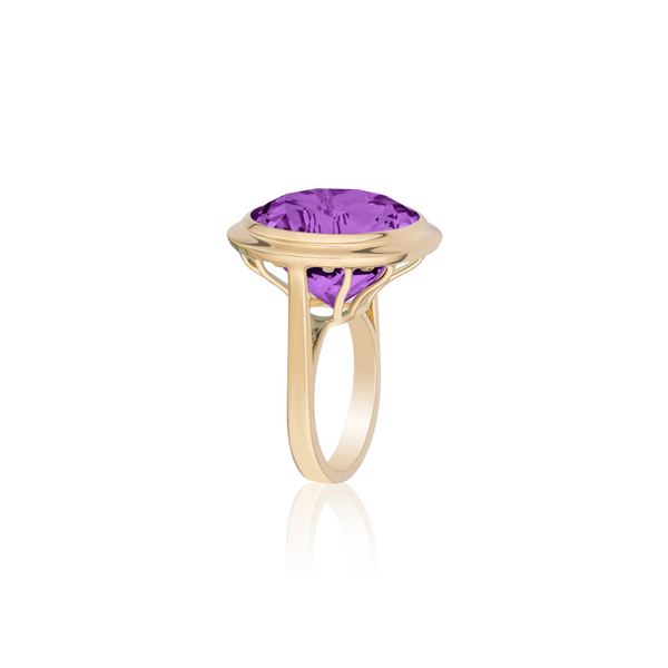 18k yellow gold round faceted amethyst purple ring by Goshwara tiny Gods