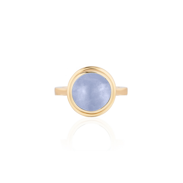 round blue chalcedony bezel set ring goshwara-tiny-gods