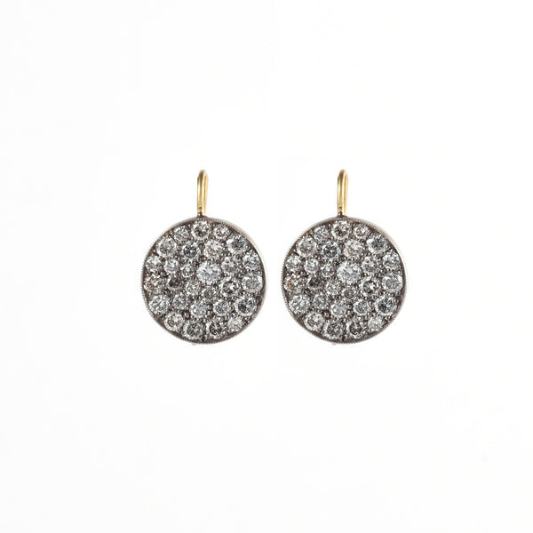 18k yellow gold and sterling silver round grey diamond ten table earrings by Sylva & Cie Tiny Gods