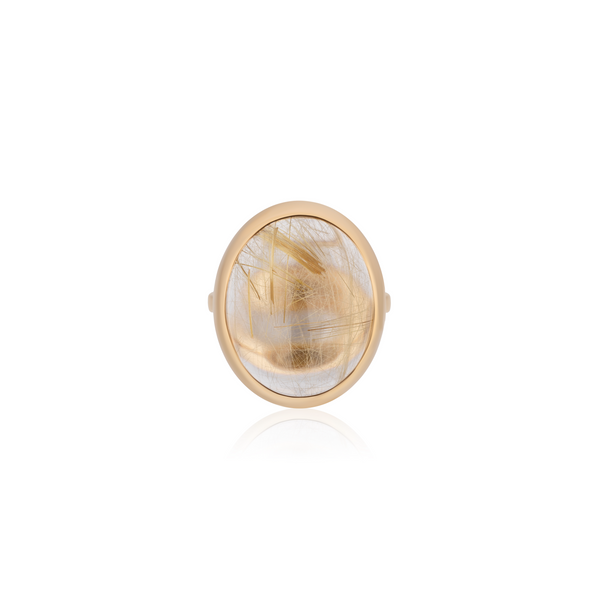 18k yellow gold double bezel rudiated quartz ring by Goshwara Tiny Gods