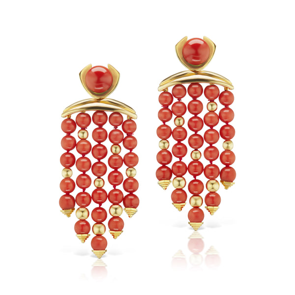 Sardinian coral and gold beaded fringe earrings by Assael Tiny Gods