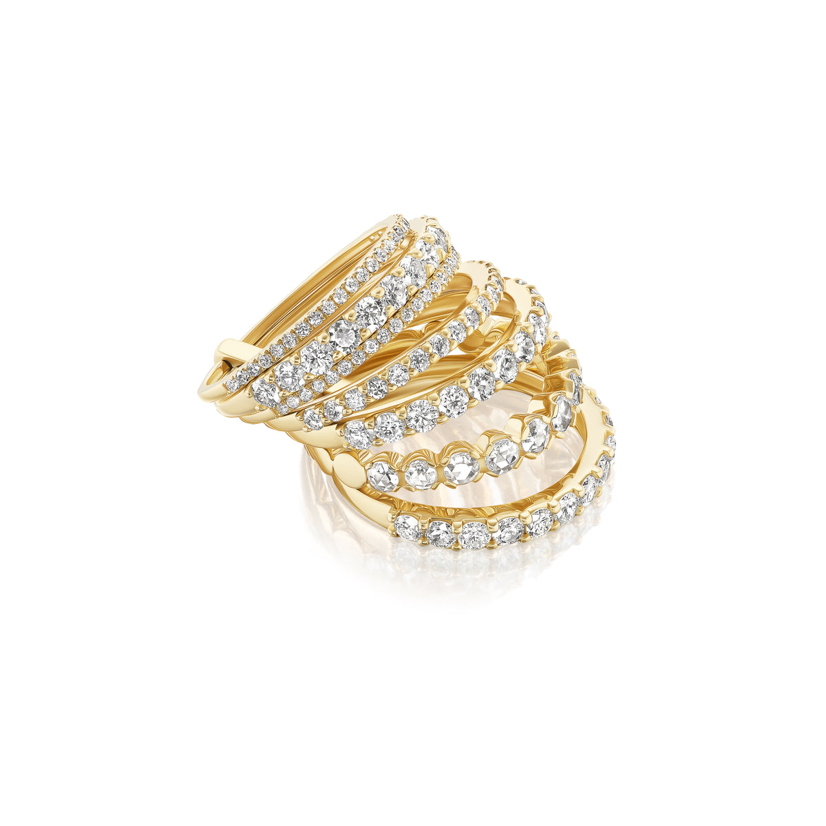 18k yellow gold 7 band diamond stacked ring by Tiny Gods